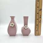 Vtg Mcm Made In Japan Pink Porcelain Mini Vases - White Flowers gold Trim 3 5 