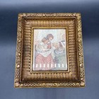 Vintage Wall Hanging Mother Child Reading Whimsical Cat Gold Ornate Frame 1980s