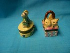 Lot 2 Vtg Three Little Kittens Trinket Box   3 Kittens In Basket Trinket Box