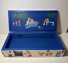 Vtg Wooden Storage Box Hand Painted American Folk Art Cottage House Scene