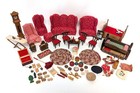 Lot Vintage Dollhouse Miniatures Furniture Bed Couch Decor Kitchen Toys Wood Red