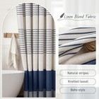 Navy Blue Striped Linen Shower Curtain With Tassels  Coastal Ocean Decor 72 x72
