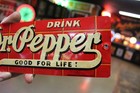 Scarce 1930s Drink Dr Pepper 10 2 4 Brick Painted Metal Embossed Sign Soda Pop