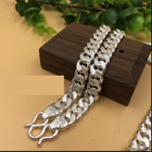 Pure 999 Fine Silver Chain Men Women Carved Lucky Solid Cuban Curb Link Necklace