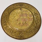 Vintage Made In England Embossed Brass Wall Hanging Plate Village Scene 22 5in
