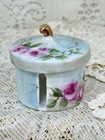 Stamp Roll Dispenser Pink Roses Porcelain Delicate Hand Painted Signed