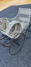 Vintage Baby Carriage Victorian White Chippy Stroller Wicker Wood Metal