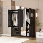 Modern 63  Wardrobe Closet With Mirror 4 Doors Armoire Cabinet Storage