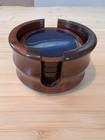 Mcm Agate Coasters Set Of 5 W  Wood Holder Blue Stone Mid Century Modern Barware