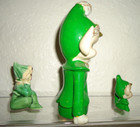 Vtg Japan Lot 3 Pc Christmas Pixie Elf Ceramic Figurine Green Laughing 1950 s