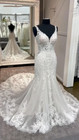 Elegant Mermaid Wedding Dresses V Neck Lace Appliques Sweep Train Bridal Gowns