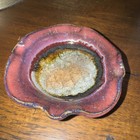 Art Pottery Crackle Glass Trinket Dish Ashtray Small Eggplant Purple
