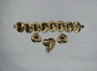 Vintage Gold Tone Bracelet Brooch Pin Clip-on Earrings Costume Jewelry Set