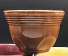 Trio Of Vintage Pottery Ringware Custard Cup In Yellow Maroon And Brown