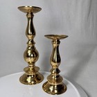 Pair Of 11      8    Solid Brass Candlestick Holders Felt Bottom India Decor Vintage