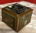 Antique Arts And Crafts Copper brass bronze glass Inkwell Geometric Shapes