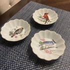 Vintage Set Of Three Bird Sauce Bowls Japan Glazed Porcelain Scalloped Gold Trim