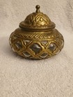 Vintage Tin Embossed Metal Trinket Container W lid  Gold Tone 3  Art Deco Small 