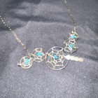 Native American Necklace Sterling Silver Navajo Dream Catcher Leaf Turquoise 20   