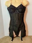 Rare Vtg Corselette Garters Open Bottom Girdle Corset Peach Black Mesh Poirette