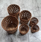 Lot Of 6 Vintage Large Woven Wall Decor Basket Weave Wicker Round