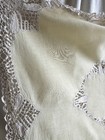 French Flea Market Bobbin Lace Linen Tablecloth 80x82cm Light Stains Used