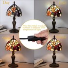Small Tiffany Style Table Lamp 8 Inches Red Leaves Stained Glass 3-color-temp   