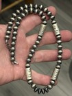 Sterling Silver Navajo Pearl Stamped Barrel Bead Graduated Saucer Necklace  925