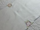 Vintage Dresser Scarf  Flower Embroidery  Linen  White  Pastels