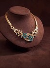 Vintage Gold Tone Blue Crystal Floral Necklace Mid Century Modern Statement