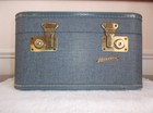 Vintage Mid Century Blue Monarch Train Cosmetic Travel Case No Key Or Tray