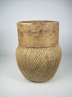 Antique Chinese Woven River Wood Basket Chinese Characters Rustic Handmade 9 In