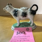 Staffordshire Black   White Porcelain Cow Shaped Creamer Pitcher Cow   11 