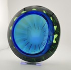 Exquisite Heavy 6 5  Vintage Murano Art Glass Geode Bowl Blue Green Clear Casing