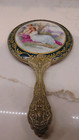 Antique Victorian Porcelain Lady And Cherub Painted Vanity Hand Mirror Nice    