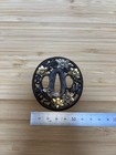 Flower Carved Metal Tsuba 7 5cm Japanese Sword Parts Used