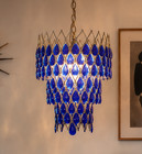 Rare Vintage 1960s Mcm Cobalt Blue Lucite Waterfall Tiered Swag Chandelier Lamp