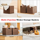Wicker Basket  Set Of 2 Hand-woven Paper Rope Storage Baskets For Organizing