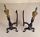 2 Piece Brass Cast Iron Andirons Ornate Fireplace Fire Dogs Log Holder