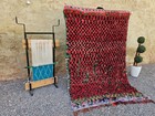 Moroccan Boucherouite Rug Red Black Green Checkered Berber Shaggy Area Carpet