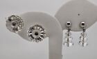 Vintage Antique Sterling Silver Faceted Crystal Earrings Non-pierced Lot Of 2