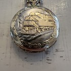 Embassy Gold Quartz Pocket Watch Train Design Vintage Railroad Collectible