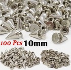 100pcs Punk Cone Metal Spikes Rivet Studs Screw For Clothing Jacket Leather 10mm
