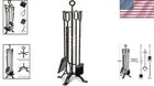 Elegant 5-piece Fireplace Tools Set With Stand - Wrought Iron   Brass Finish