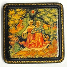 Palekh Vintage Lacquer Box Russia Ca 1994 Artist Signed Footed - 1 3 4  Square