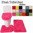 3pc Bathroom Set Rug Contour Mat Toilet Lid Cover Plain Solid Color Bathmats