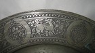 Antique Persian Islamic Qajar Tinned Copper bronze Platter - Deer   Birds 13 5 