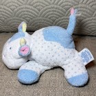 Vtg Eden Toys Terry Cloth Cow Blue White Polka Dot 6    Plush Baby Rattle Lovey