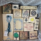 Wood Mounted Rubber Stamp Lot 37 Assorted Stamps Used