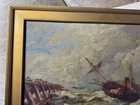 Superb Antique  ship In Stormy Waters Scene  Oil Painting - Signed And Framed